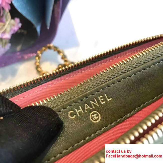 Chanel Grained Calfskin Boy Double Zipped Small Clutch Chain Phone Holder Bag A84069 Army Green 2017