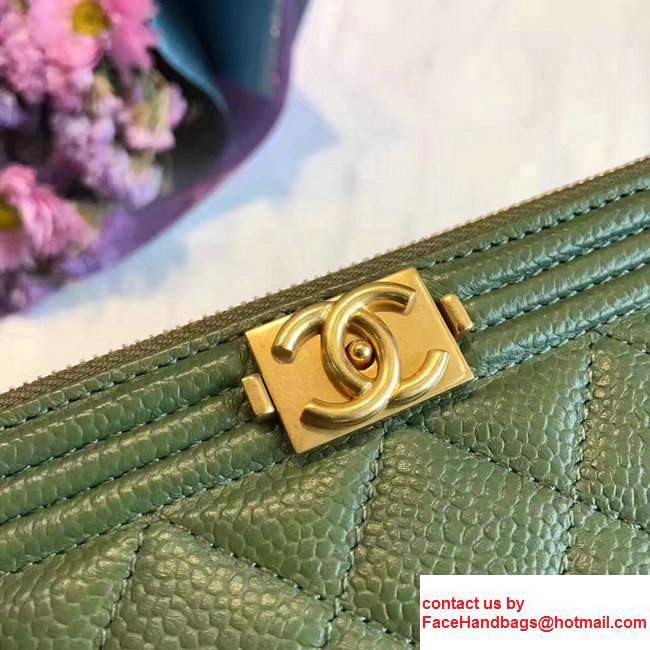 Chanel Grained Calfskin Boy Double Zipped Small Clutch Chain Phone Holder Bag A84069 Army Green 2017