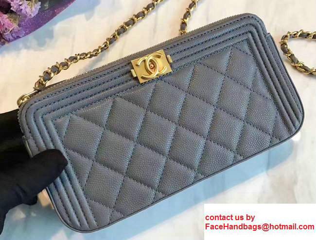 Chanel Grained Calfskin Boy Double Zipped Small Clutch Chain Phone Holder Bag A84069 Gray 2017 - Click Image to Close