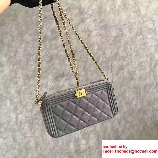 Chanel Grained Calfskin Boy Double Zipped Small Clutch Chain Phone Holder Bag A84069 Gray 2017