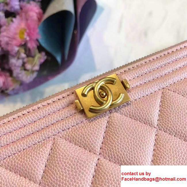 Chanel Grained Calfskin Boy Double Zipped Small Clutch Chain Phone Holder Bag A84069 Pink 2017 - Click Image to Close