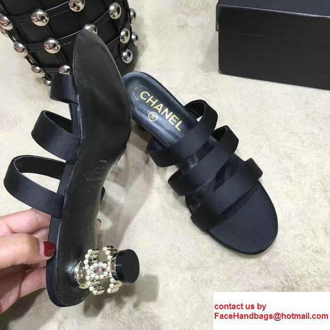 Chanel Heel 5cm Slippers G32836 Black 2017 - Click Image to Close