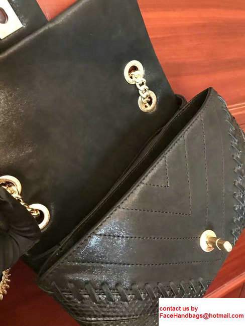 Chanel Iridescent Calfskin/Python Patchwork Chevron Jumbo Flap Bag A93683 Black 2017