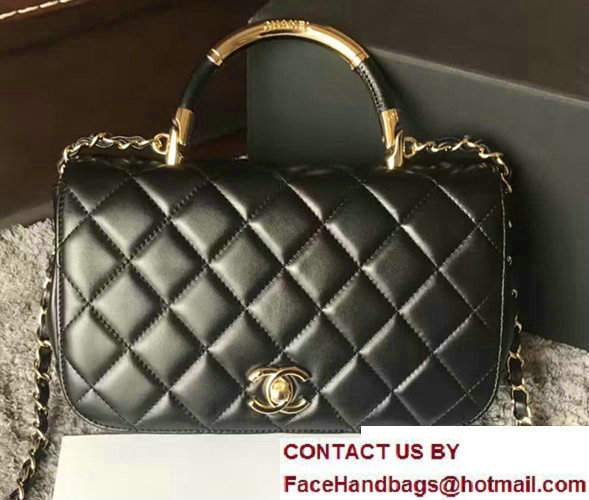 Chanel Lambskin Carry Chic Top Handle Flap Shoulder Bag A93752 Black 2017 - Click Image to Close