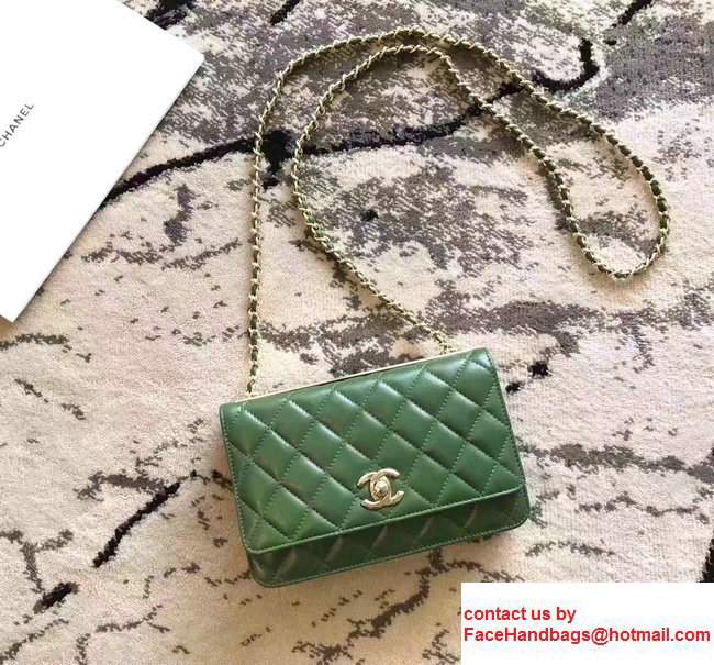 Chanel Lambskin Metal Wallet On Chain WOC Bag A80982 Green 2017 - Click Image to Close
