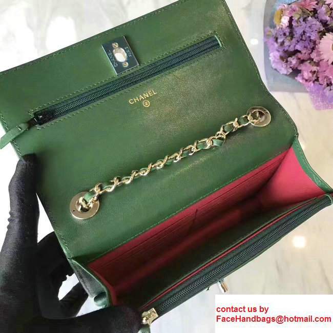 Chanel Lambskin Metal Wallet On Chain WOC Bag A80982 Green 2017