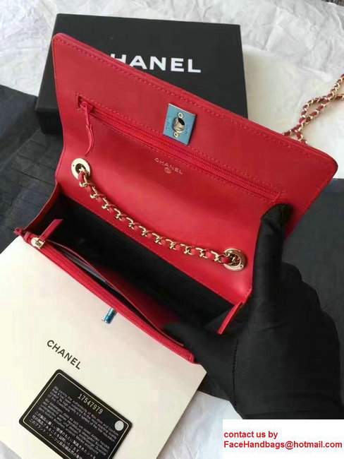 Chanel Lambskin Metal Wallet On Chain WOC Bag A80982 Red 2017