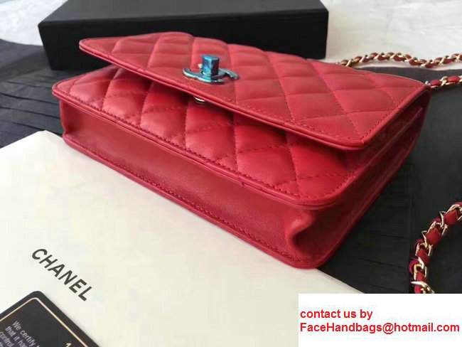 Chanel Lambskin Metal Wallet On Chain WOC Bag A80982 Red 2017 - Click Image to Close