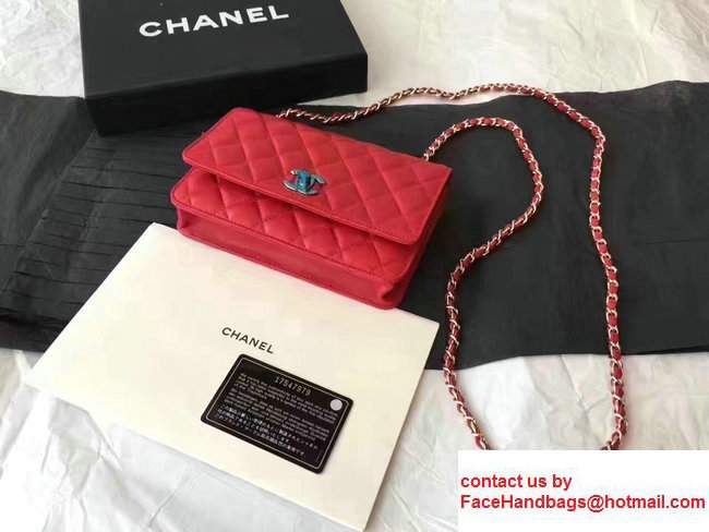 Chanel Lambskin Metal Wallet On Chain WOC Bag A80982 Red 2017