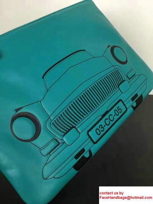 Chanel Lambskin and Car Printed Pouch Clutch Bag Turquoise 2017