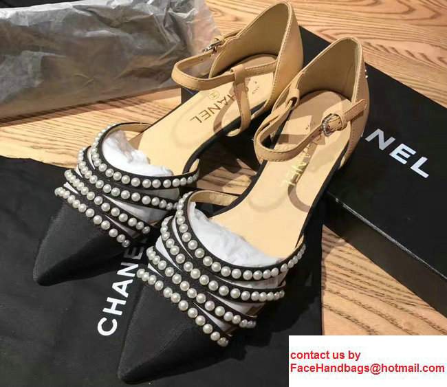 Chanel Pearl Around Sheepskin and Grosgrain Sandals Apricot 2017 - Click Image to Close