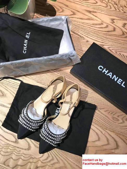 Chanel Pearl Around Sheepskin and Grosgrain Sandals Apricot 2017