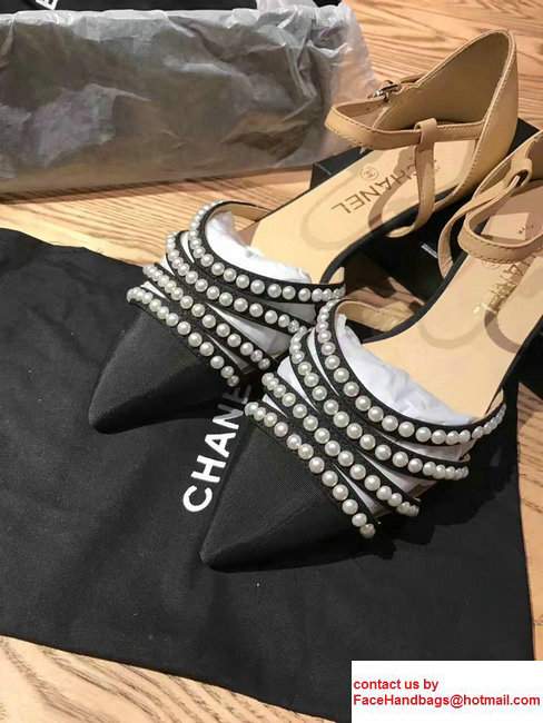 Chanel Pearl Around Sheepskin and Grosgrain Sandals Apricot 2017