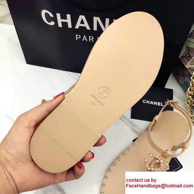 Chanel Pearl CC Logo Thong Sandals G32551 Apricot 2017 - Click Image to Close