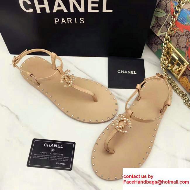 Chanel Pearl CC Logo Thong Sandals G32551 Apricot 2017