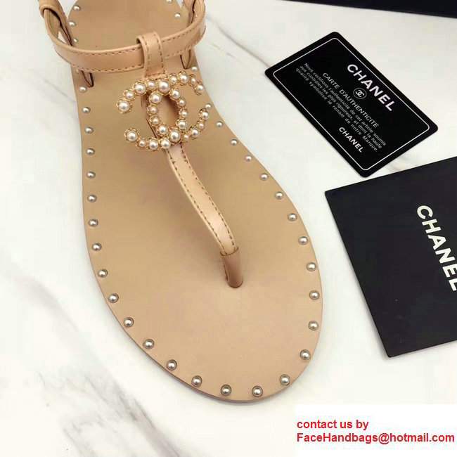 Chanel Pearl CC Logo Thong Sandals G32551 Apricot 2017 - Click Image to Close