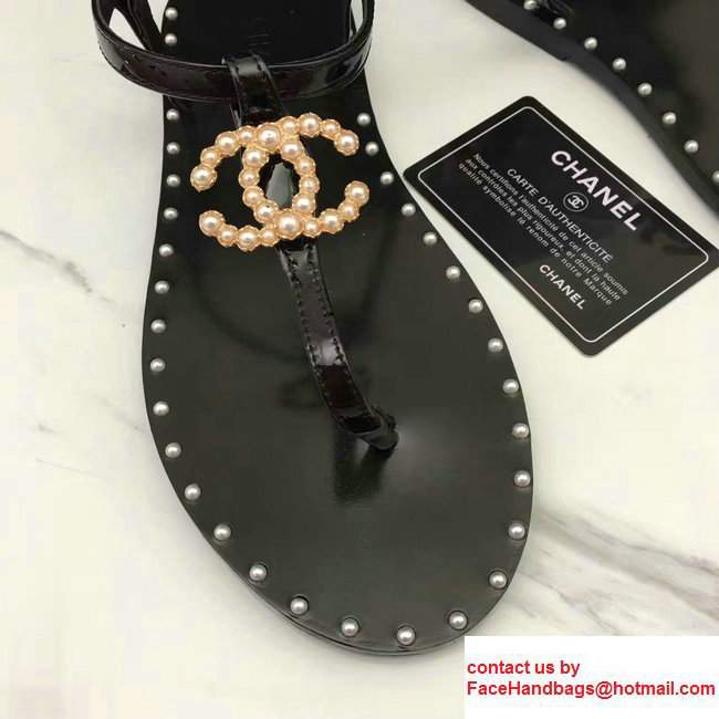 Chanel Pearl CC Logo Thong Sandals G32551 Black 2017 - Click Image to Close