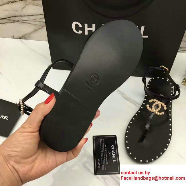 Chanel Pearl CC Logo Thong Sandals G32551 Black 2017