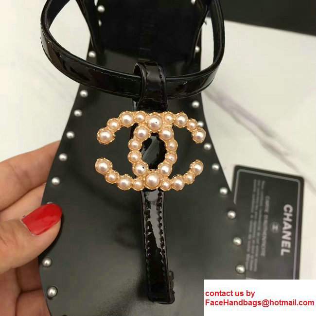 Chanel Pearl CC Logo Thong Sandals G32551 Black 2017