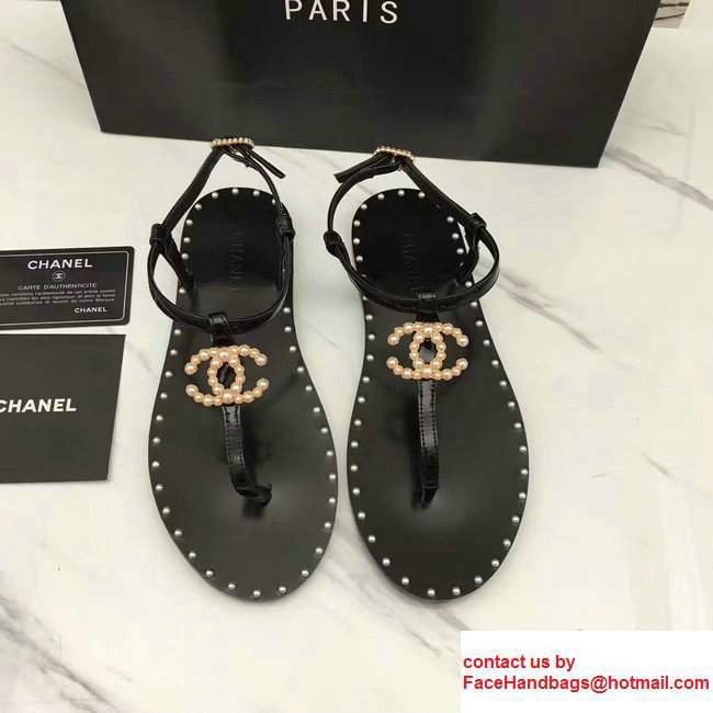 Chanel Pearl CC Logo Thong Sandals G32551 Black 2017 - Click Image to Close