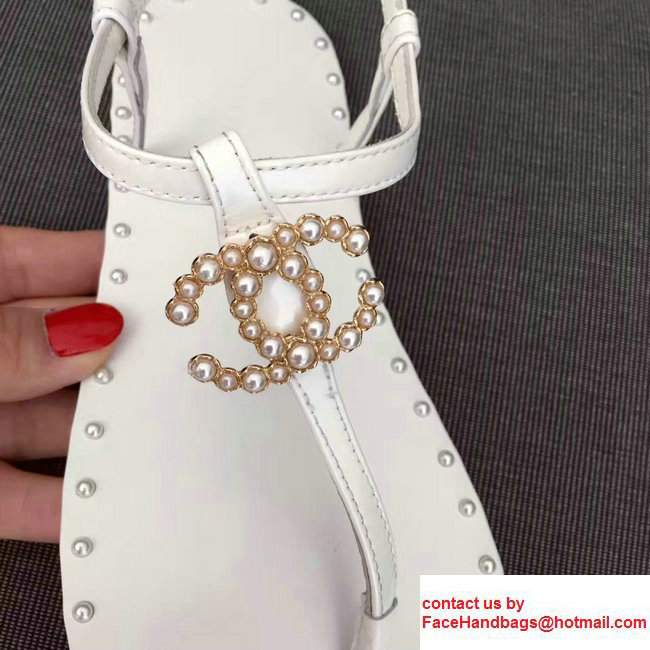 Chanel Pearl CC Logo Thong Sandals G32551 White 2017 - Click Image to Close