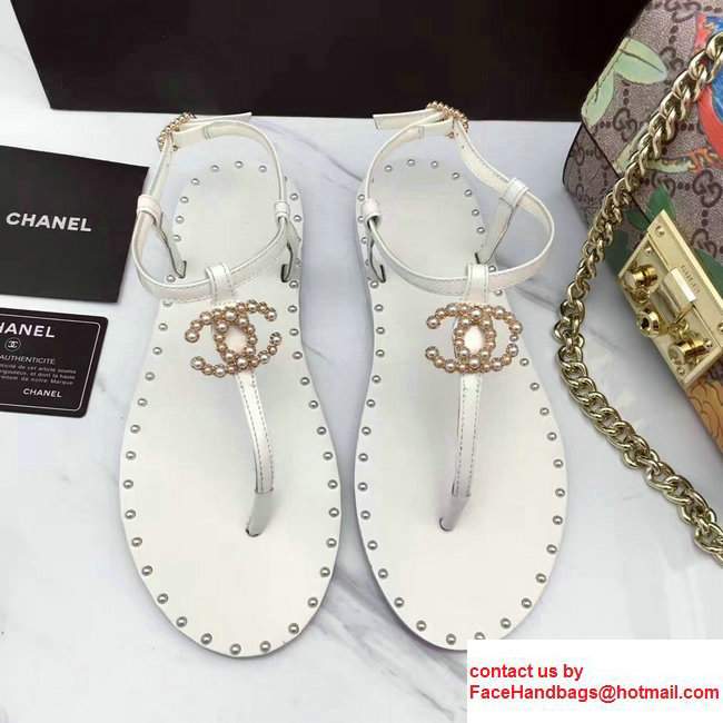 Chanel Pearl CC Logo Thong Sandals G32551 White 2017 - Click Image to Close