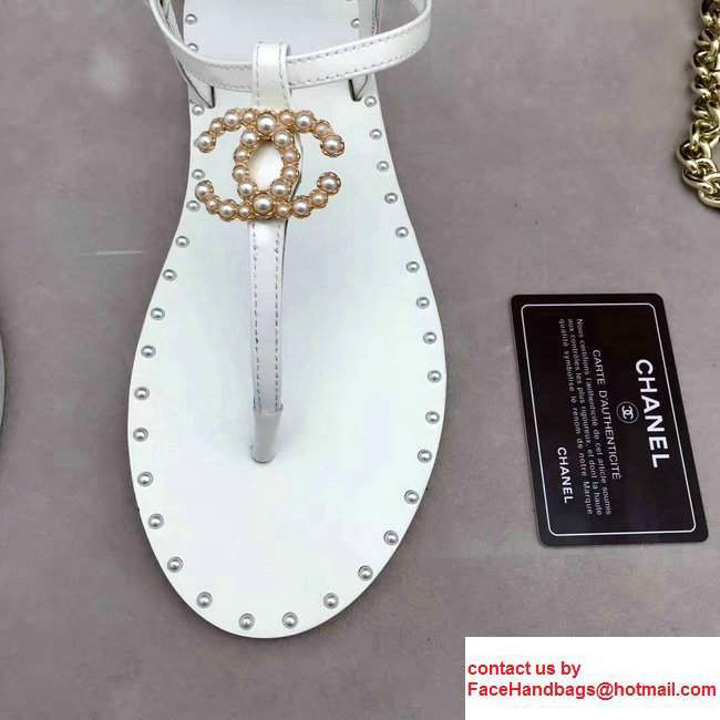Chanel Pearl CC Logo Thong Sandals G32551 White 2017