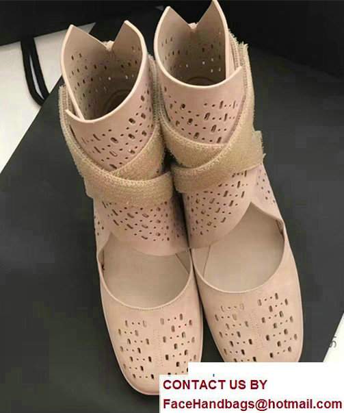 Chanel Perforated Suede Kidskin Touch Fastener Short Boots G32746 Nude 2017