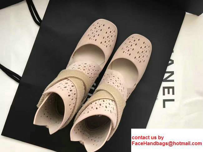 Chanel Perforated Suede Kidskin Touch Fastener Short Boots G32746 Nude 2017