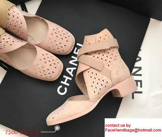 Chanel Perforated Suede Kidskin Touch Fastener Short Boots G32746 Nude 2017 - Click Image to Close
