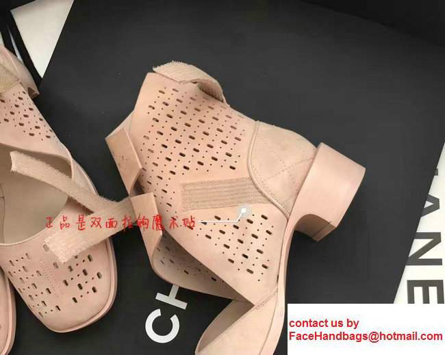 Chanel Perforated Suede Kidskin Touch Fastener Short Boots G32746 Nude 2017 - Click Image to Close