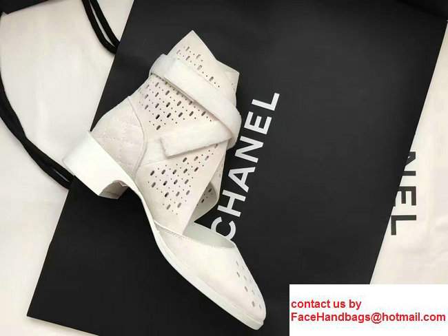 Chanel Perforated Suede Kidskin Touch Fastener Short Boots G32746 White 2017