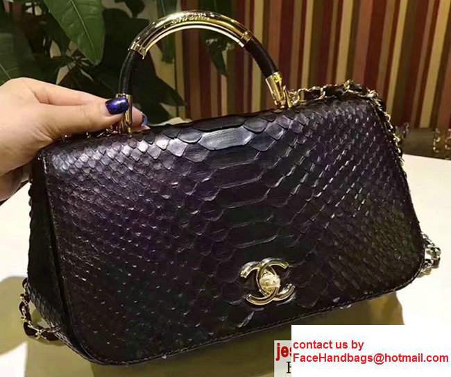 Chanel Python Carry Chic Top Handle Flap Shoulder BagA93752 Black 2017