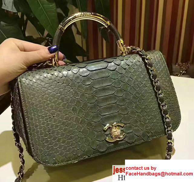 Chanel Python Carry Chic Top Handle Flap Shoulder BagA93752 Dark Green 2017 - Click Image to Close