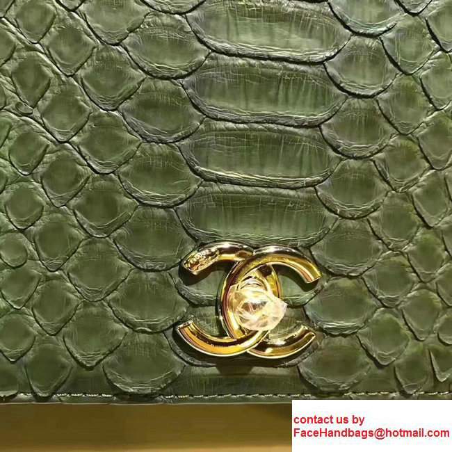 Chanel Python Carry Chic Top Handle Flap Shoulder BagA93752 Dark Green 2017