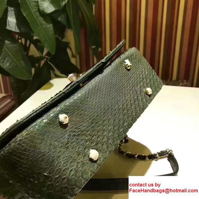 Chanel Python Carry Chic Top Handle Flap Shoulder BagA93752 Dark Green 2017