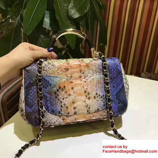 Chanel Python Carry Chic Top Handle Flap Shoulder Bag A93752 Blue/Brown 2017 - Click Image to Close