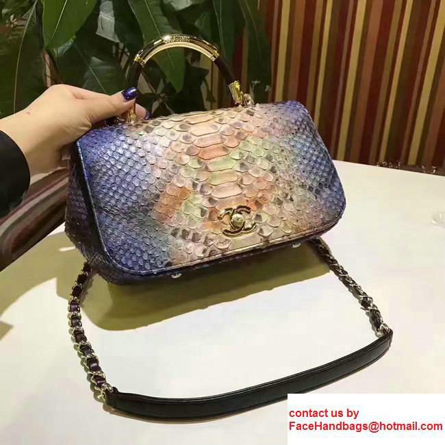 Chanel Python Carry Chic Top Handle Flap Shoulder Bag A93752 Blue/Brown 2017 - Click Image to Close
