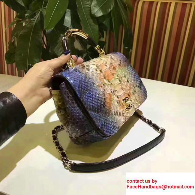 Chanel Python Carry Chic Top Handle Flap Shoulder Bag A93752 Blue/Brown 2017