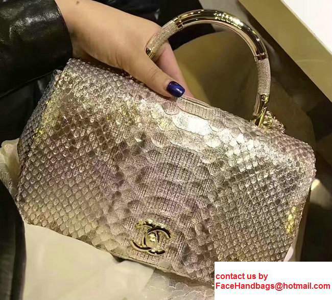 Chanel Python Carry Chic Top Handle Flap Shoulder Bag A93752 Gold/Sliver 2017