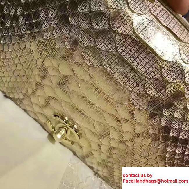 Chanel Python Carry Chic Top Handle Flap Shoulder Bag A93752 Gold/Sliver 2017 - Click Image to Close