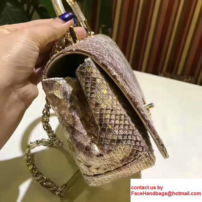 Chanel Python Carry Chic Top Handle Flap Shoulder Bag A93752 Gold/Sliver 2017 - Click Image to Close