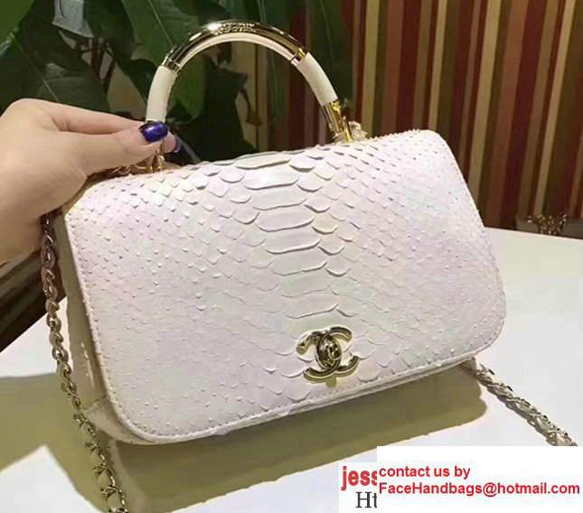 Chanel Python Carry Chic Top Handle Flap Shoulder Bag A93752 White 2017 - Click Image to Close