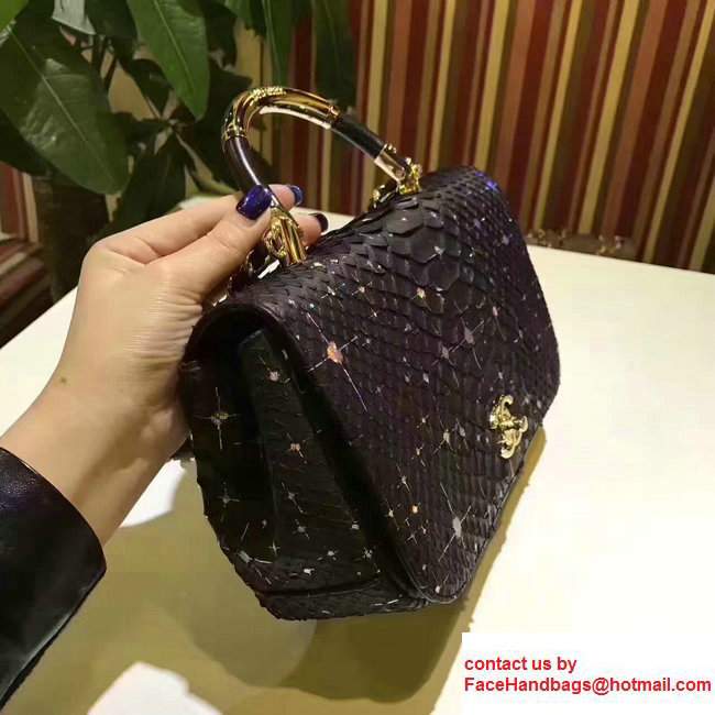 Chanel Python Carry Chic Top Handle Flap Shoulder Bag Starry TrimA93752 Black 2017