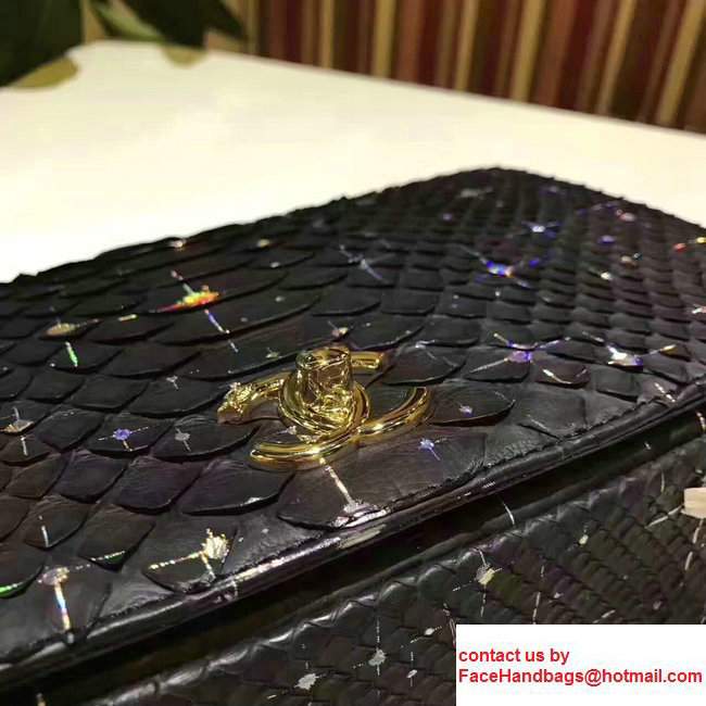 Chanel Python Carry Chic Top Handle Flap Shoulder Bag Starry TrimA93752 Black 2017