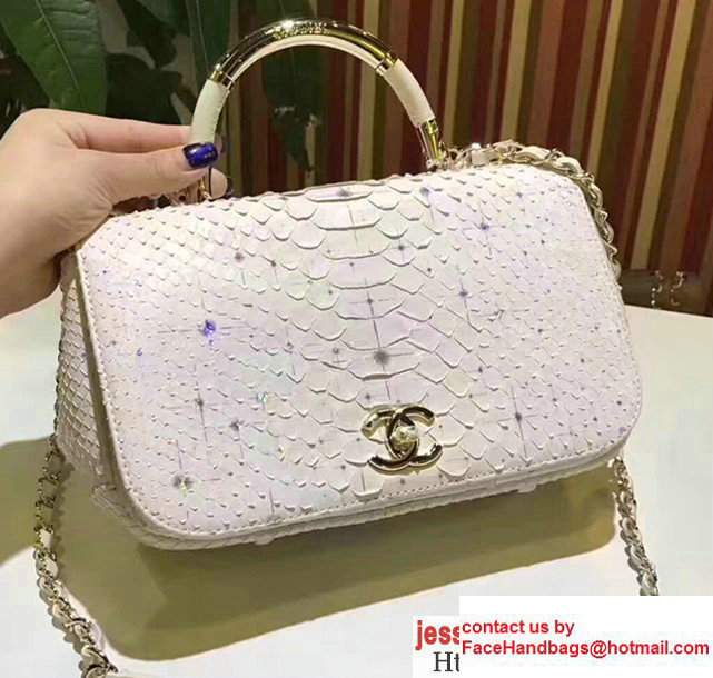 Chanel Python Carry Chic Top Handle Flap Shoulder Bag Starry TrimA93752 White 2017 - Click Image to Close
