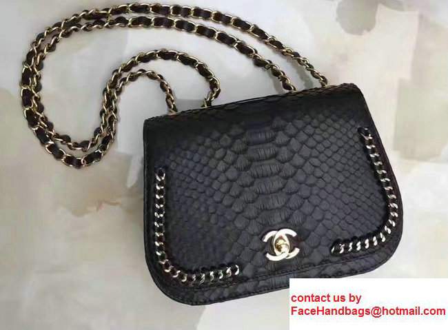 Chanel Python Chain Braided Chic Small Flap Bag A98774 Black 2017 - Click Image to Close