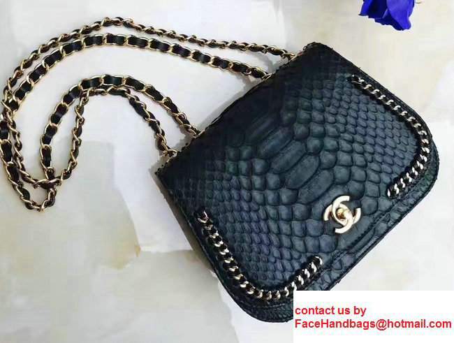 Chanel Python Chain Braided Chic Small Flap Bag A98774 Dark Green 2017 - Click Image to Close