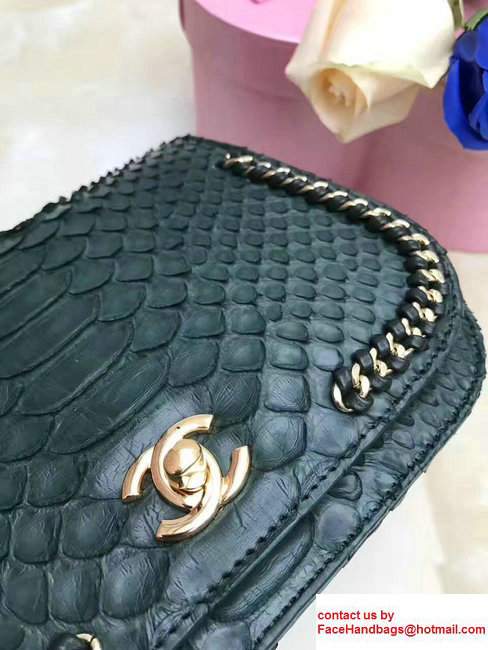 Chanel Python Chain Braided Chic Small Flap Bag A98774 Dark Green 2017 - Click Image to Close