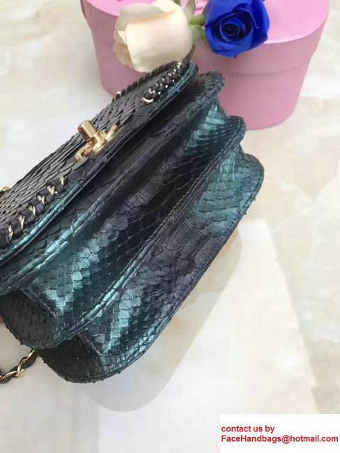 Chanel Python Chain Braided Chic Small Flap Bag A98774 Green/Black 2017